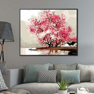 Pittura moderna del paesaggio con i numeri grandi alberi e <span class=keywords><strong>case</strong></span> pittura su tela digitale fai da te con i numeri per principianti - Product Image 2