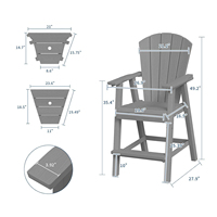 Ensemble de 2 chaises Adirondack hautes GSD pour l'extérieur avec plateaux de connexion doubles, chaises de bar pliables en plastique HDPE, tabourets de bar pour balcon