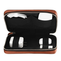 Sac organisateur de câbles en cuir avec logo personnalisé, fermeture éclair, étui de rangement pour appareils électroniques, chargeur portable, porte-câbles de voyage