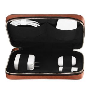Bolsa Organizadora de Cables de Cuero con Logotipo Personalizado, Estuche de Almacenamiento para Dispositivos Electrónicos con Cierre, Porta Cables de Carga Portátil para Viajes - Product Image 1