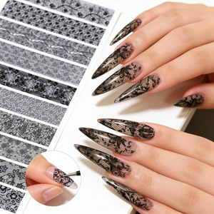 Autocollants pour ongles en dentelle noire et blanche, ciel étoilé, 10 feuilles/paquet, styles variés, autocollants pour ongles de luxe, vente en gros - Product Image 3