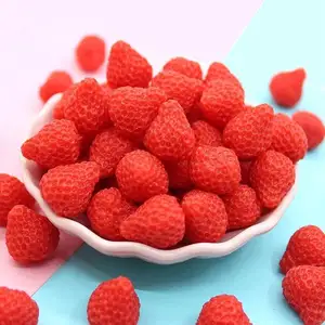 100Pcs卡哇伊 3D草莓果实树脂平背凸面型小型食品艺术装饰魅力工艺