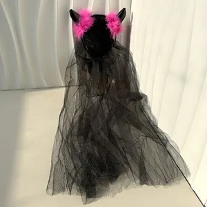 Halloween Dead Veil Hairband Horns Devil Hairhoop Party Costume Hair Accessory Witch Women's Topknot Headband