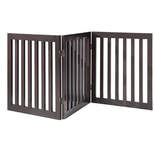 Barrière courte pour animaux de compagnie, pour petits animaux, sans risque de patte accrochant, autoportante, 3 panneaux, anti-taches (noir), en acacia massif FSC, barrière moderne pour animaux de compagnie - Product Image 1