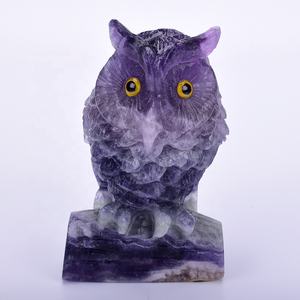 Super Kwaliteit Traditionele Stijl Kristal Fluoriet Uil Schedel Beeldje Natuurlijke Edelsteen Gegraveerd Dier Standbeeld - Product Image 2