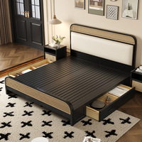 Lit moderne en rotin et bois massif, rembourré en cuir, réglable, 1,5 m/1,8 m, écologique, durable et confortable