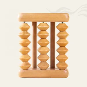 Gloway Manufacturer Natural 3 Rows Foot Roller Reflexology Massager Tool Rolling Bead Wooden Foot Massager For Stress Relief