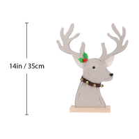 Figurine de renne gris argenté de 18 pouces avec bois de cerf scintillant et support en bois, décoration de Noël pour les magasins et la maison
