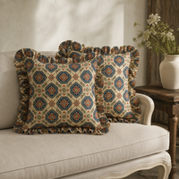 Housse de coussin vintage en coton imprimé floral avec bordure à volants pour canapé de salon