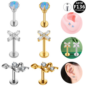 <b>Titanium</b> Ear Studs Cross Heart Zircon F136 Alloy Unisex Daily Wear Jewelry - Product Image 1