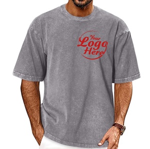 Camisetas extragrandes vintage personalizadas a granel para hombre, Manga corta básica de estilo callejero de algodón lavado - Product Image 2