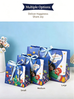 Sacs cadeaux en papier kraft écologiques réutilisables à thème astronaute pour la Journée des enfants, résistants à l'humidité, avec cordon de serrage et impression offset