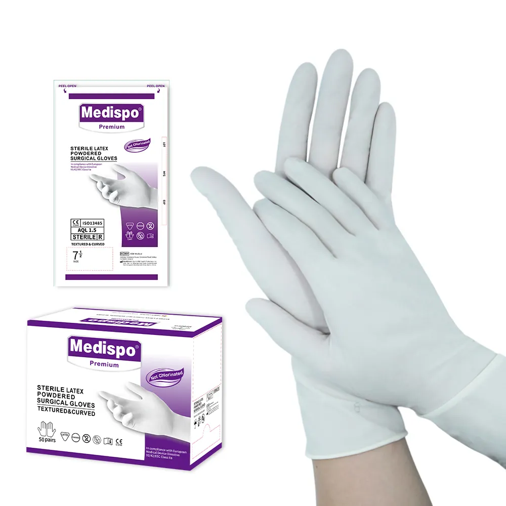 Sarung tangan dokter pemeriksaan lateks medis sarung tangan bedah lateks steril bubuk
