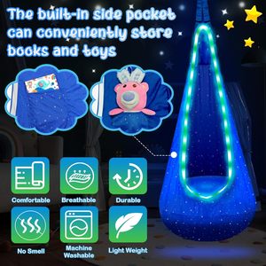 Columpio Infantil para Interiores/Exteriores, Silla Colgante de Algodón, Hamaca con Cojín Inflable y Luz LED - Product Image 3
