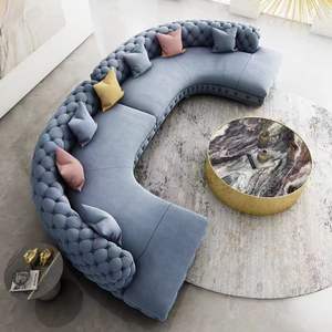 Sofá de tela de lujo con luz nórdica, Villa, sala de estar familiar, moderno sofá curvo azul con hebilla de <span class=keywords><strong>esquina</strong></span> de tela <span class=keywords><strong>en</strong></span> forma de L - Product Image 4