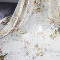 Tela de Encaje de Poliéster Ligera y Elástica en 4 Direcciones con Diseño Floral, Estampada con Lentejuelas Brillantes para Novias y Bodas, en Oferta