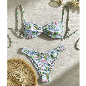 Nova Moda Personalizado Bandeau Swimwear das Mulheres Sexy Duas Peças Floral Brasileiro Impresso Maiôs Biquíni - Product Image 6
