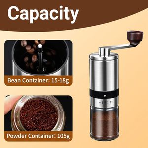 Moulin à café manuel en acier inoxydable durable à manivelle, personnalisé, 6 niveaux de précision, moulin à grains en céramique - Product Image 3