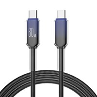 Cable de Carga Rápida y Transferencia de Datos de 60W PD con Trenzado de Nailon y Cristales de Hielo, Doble Tipo-C, para iPhone, Samsung, Huawei, Computadora y Cámara