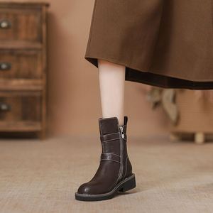 2024 Otoño Invierno moda mujer estilo occidental botas de motocicleta nuevo tacón grueso tobillo comodidad cierre de cremallera bota de tubo corto - Product Image 3