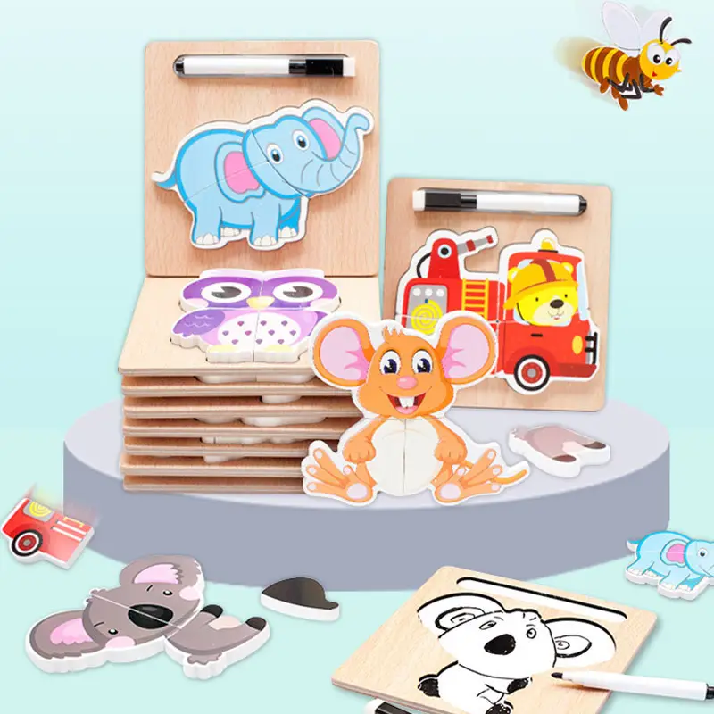 2021 nouveaux modèles 3D aimant Puzzles avec stylo à dessin montessori jeu enfants bois Puzzle jouets éducatifs