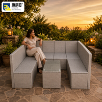 Ensemble de canapé modulaire d'extérieur en rotin PE gris argenté en forme de U avec table basse