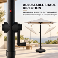 Parasol de table central de 2,3 m avec 18 LED solaires, tissu DTY 200g et manivelle autobloquante pour jardin et terrasse