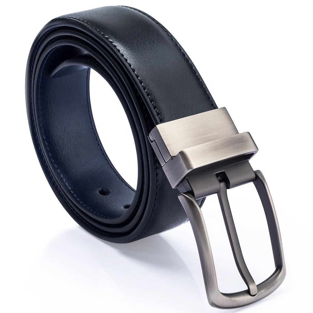 Деловой мужской модный бренд вращающаяся Пряжка из коровьей кожи синий двухсторонний роскошный ремень из натуральной кожи