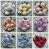 Fleurs artificielles en soie, grandes, légères, faites à la main, modernes, ultra-réalistes, 11 branches, roses et hortensias, vente en gros