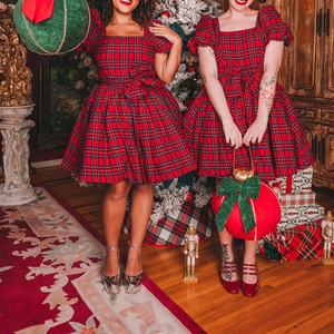 Vestido Navideño de Algodón a Cuadros Rojos de Manga Corta, Vestido de Verano para Mujer - Product Image 5