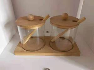 Boho! Plateau en bois rond, cuillère pratique, couvercle hermtique, aide au restaurant, bocaux de rangement en verre pour épices miel pots - Product Image 6