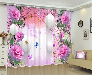 Beautiful Flower Ball Butterfly 3d Landscape Blackout Floral Printed Curtains For The Living Room