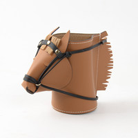 Boîte de rangement Zenos de luxe en cuir éco-responsable résistante à l'eau, motif tête de cheval, fermeture ouverte, poignée souple, décoration de bureau, porte-stylo