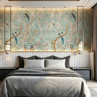 Papier peint mural floral avec des oiseaux, papier peint pour chambre à coucher, papier peint pour la décoration de la maison, restaurant, boutique, café