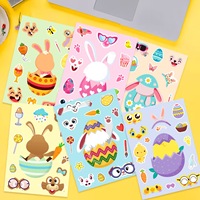 DIY 6pcs Puzzle Lapin de Pâques Dessin Animé Autocollants Mignon Lapin Visage Changer Autocollants Réutilisés Autocollants de Pâques
