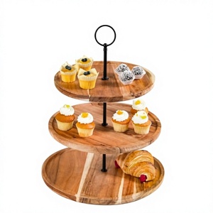Support à gâteaux pliable à 3 niveaux en bois d'acacia pour tartes et crêpes - Product Image 1