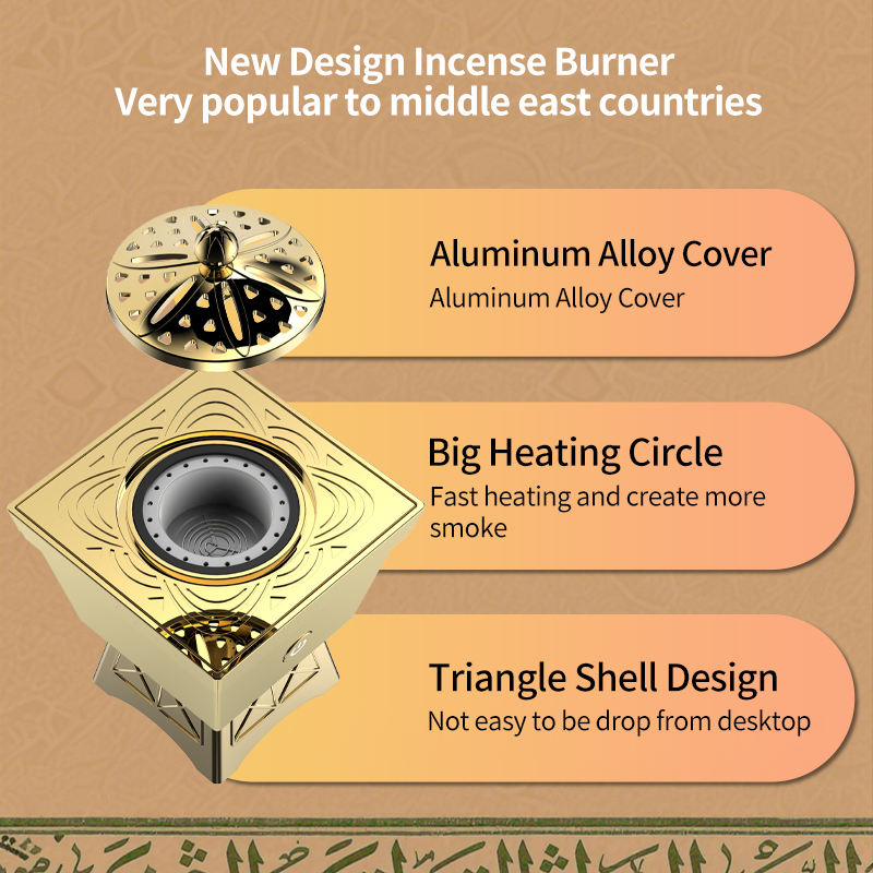 ORANGLES Black Gold Arab Style Bakhoor Incense Burner | Modern Metal Incense Burner for Middle Eastern Aroma – orangles Qatar - angled perspective - presenting advantages - Image 4 of 6 | fits any environment | Purchase Black Gold Arab Style Bakhoor Incense Burner | Modern Metal Incense Burner for Middle Eastern Aroma – orangles Qatar Michigan | Free Shipping ORANGLES