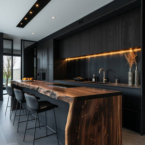 CBMMART Armoires de cuisine modernes en bois massif, chêne, hêtre, design 3D personnalisé de taille exceptionnelle avec îlot cascade - Product Image 1