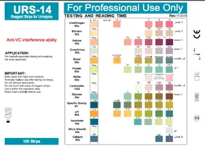 URS-14 - Bandes de <span class=keywords><strong>test</strong></span> urinaire à 14 paramètres pour l'analyse d'<span class=keywords><strong>urine</strong></span>, reins/hépatite/infection urinaire/cétose/pH/SG/Bil/Cre/Blo, précision de 99,9% - Product Image 4