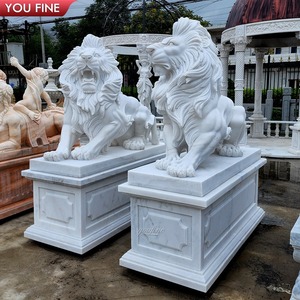 Coppia di Statue di Leoni in Marmo Bianco YOUFINE, Decorazione Classica per Ingresso Villa - Product Image 6