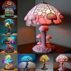 Tsinye Beautiful Painting Mushroom Lamp, Bohemian Resin Mushroom Decorative Bedside Lamp,Stained Glass Plant Series Night Light - Product Image 2
