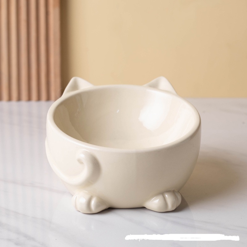 Gamelle courte pour chat beige