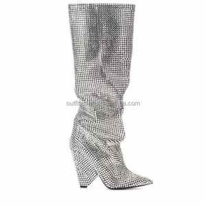 Botas de Piel Genuina de Lujo para Mujer, con Pedrería y Cristales, Botas Altas hasta el Muslo, Estilo Kendall <span class=keywords><strong>Jenner</strong></span>, para el 22º Cumpleaños - Product Image 4
