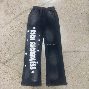 Pantalones <span class=keywords><strong>de</strong></span> chándal acampanados <span class=keywords><strong>de</strong></span> algodón 100% con <span class=keywords><strong>dobladillo</strong></span> sin rematar, lavado ácido y estampado personalizado, <span class=keywords><strong>de</strong></span> pierna ancha, para <span class=keywords><strong>hombre</strong></span>. - Product Image 4