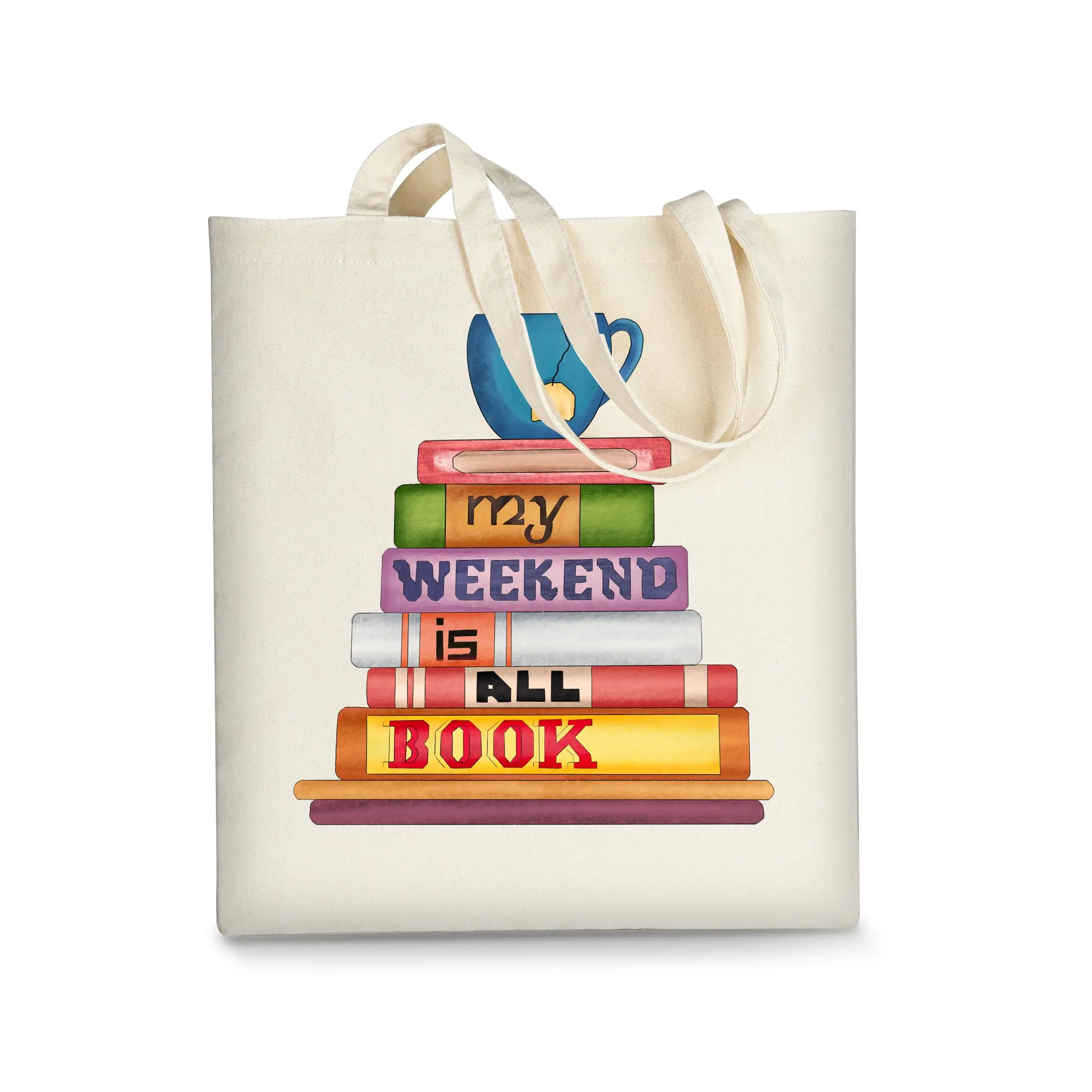 Cute Books 4C logo printing Reusable Cloth Cotton Bags for School Shopping Beach Grocery Trendy Gifts