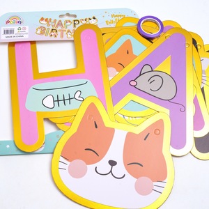 Colorful Gold Foil Cat Birthday <b>Banner</b> Happy Birthday Party Decorations Cartoon Rectangle Shape - Product Image 3