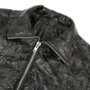 Chaqueta Bomber Negra de Cuero Plisado Vintage con Cierre de Cremallera para Hombre, Silueta Casual, Venta al por Mayor para la Temporada de Primavera - Product Image 5