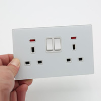 BENDI 13A 220V 2 prises avec interrupteur néon IP22 en verre trempé, commande de lumière murale haute puissance, type 86, panneau ultra-fin décoratif