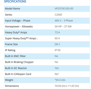 Variateur de fréquence VFD370C43S-00 37kW 460V monophasé pour moteur AC, pour l'automatisation industrielle et le contrôle de vitesse - Product Image 2