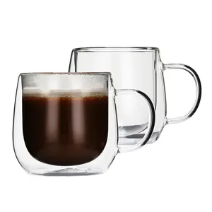 CnGlass Glass Cup For Milk Double Wall Glass Tea Cup Borosilicate Insulated 10oz.Glass Coffee Mug Microwave Safe With Handle